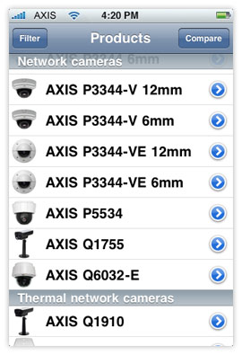 iPhone screenshot of the product list